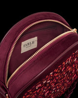 Magical Mushroom Embroidered Burgundy Velvet Circle Bag