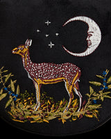 Deer & Moon Velvet - Embroidered Saddle Bag Black