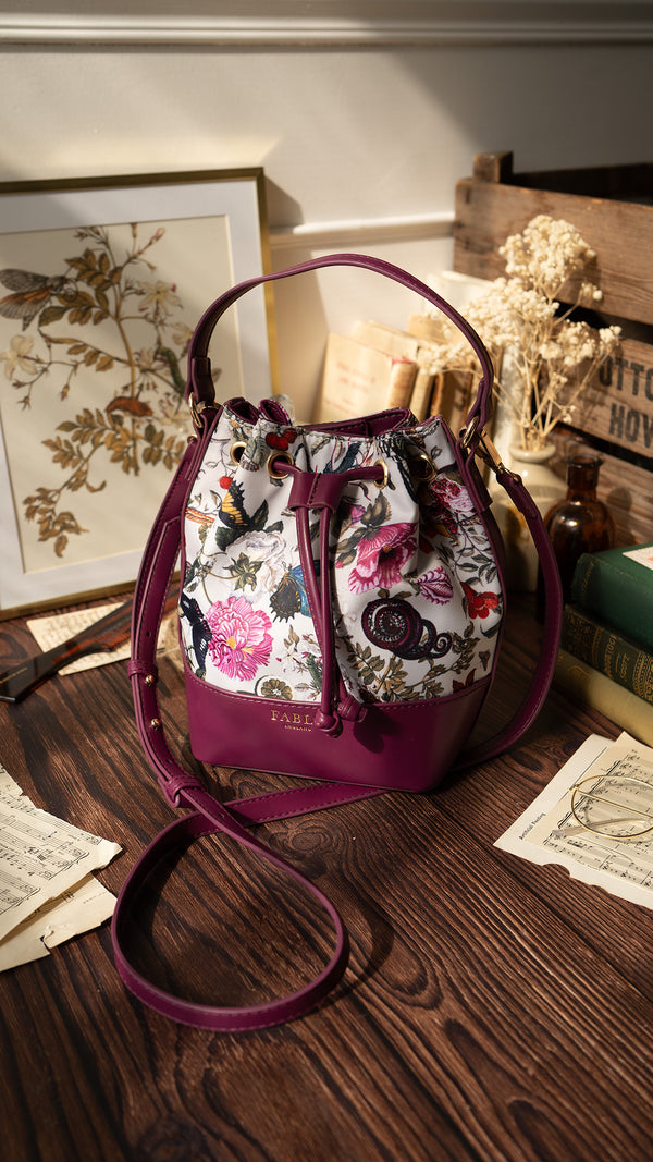 Floral Engravings Plum Bucket Bag