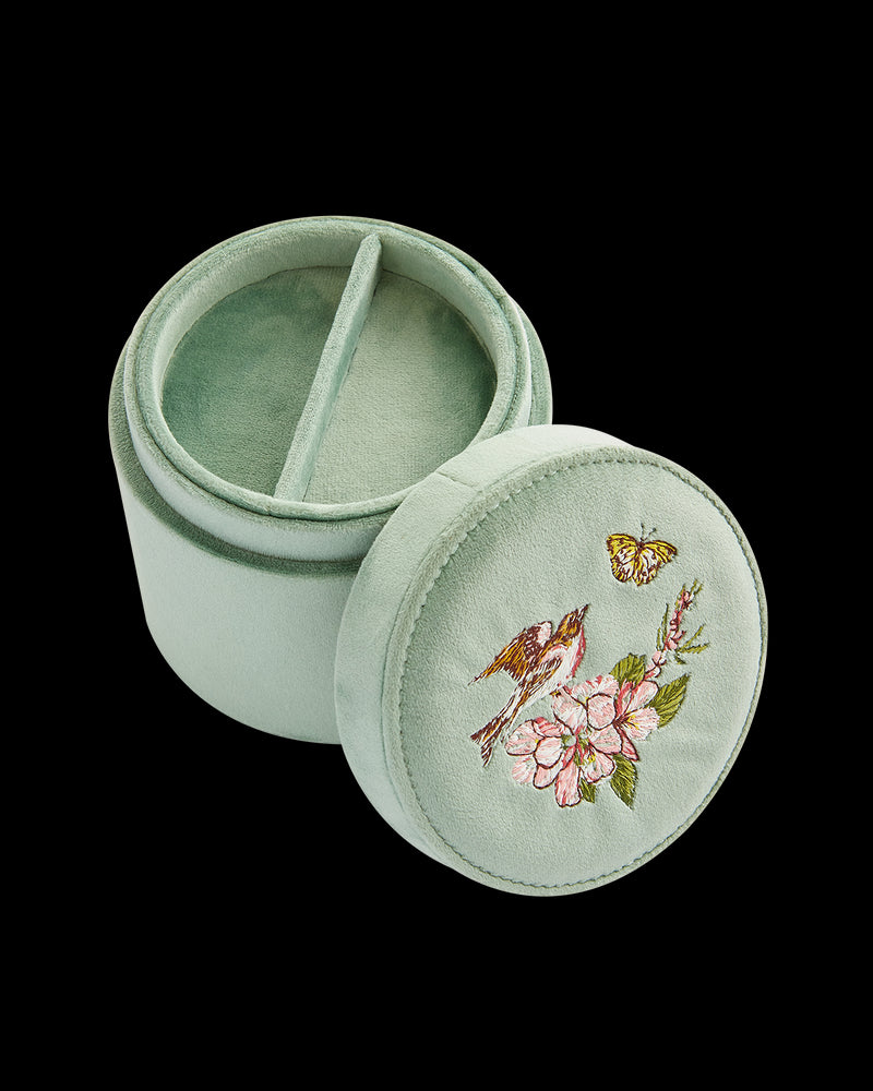 Morning Song Bird Embroidered Round Jewellery Box