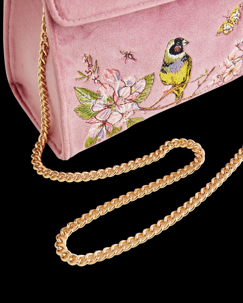 Morning Song Bird Embroidered Mini Pink Tote