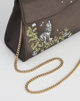 Wolf & Moon Embroidered Charcoal Satin Tote