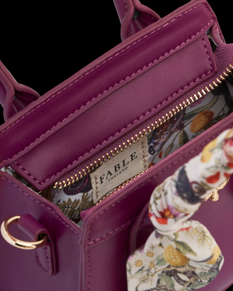Floral Engravings Mini Plum Tote