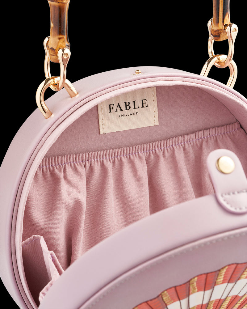 Embroiderd Shell Lilac Bamboo Top Handle Bag