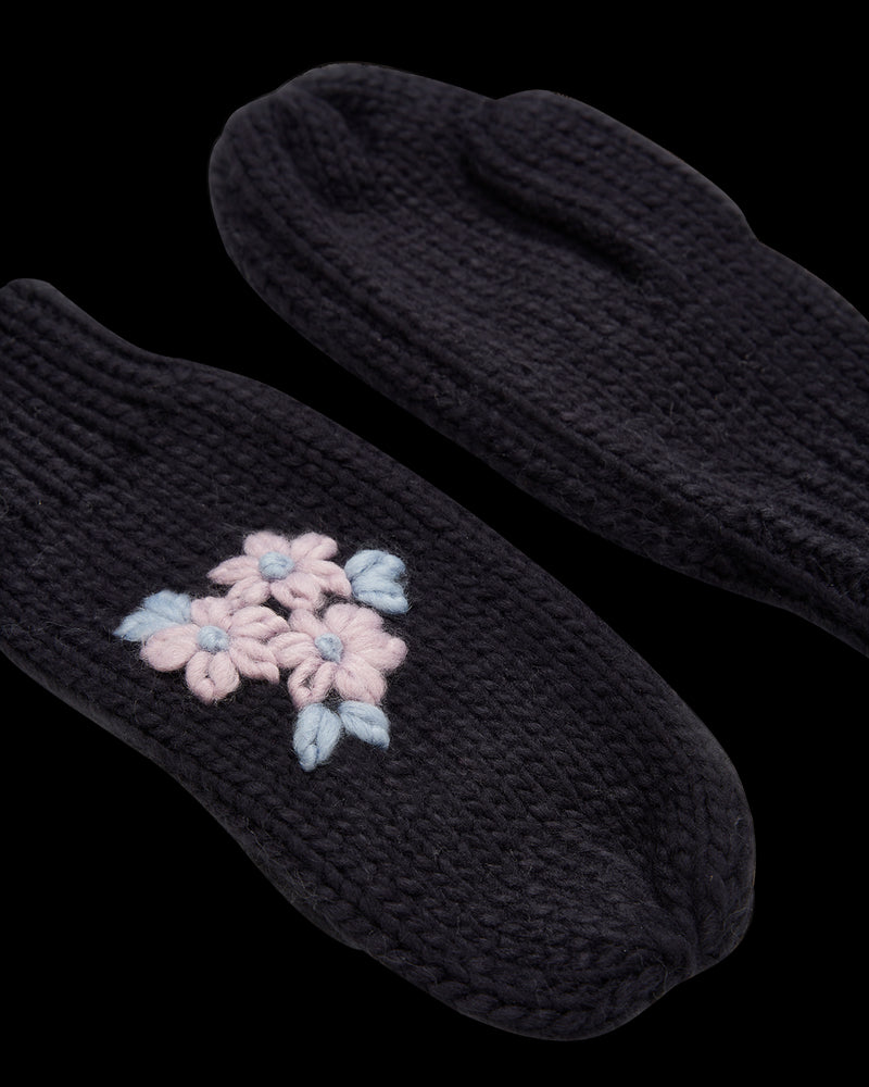 Forget-Me-Not Knitted Navy Mittens