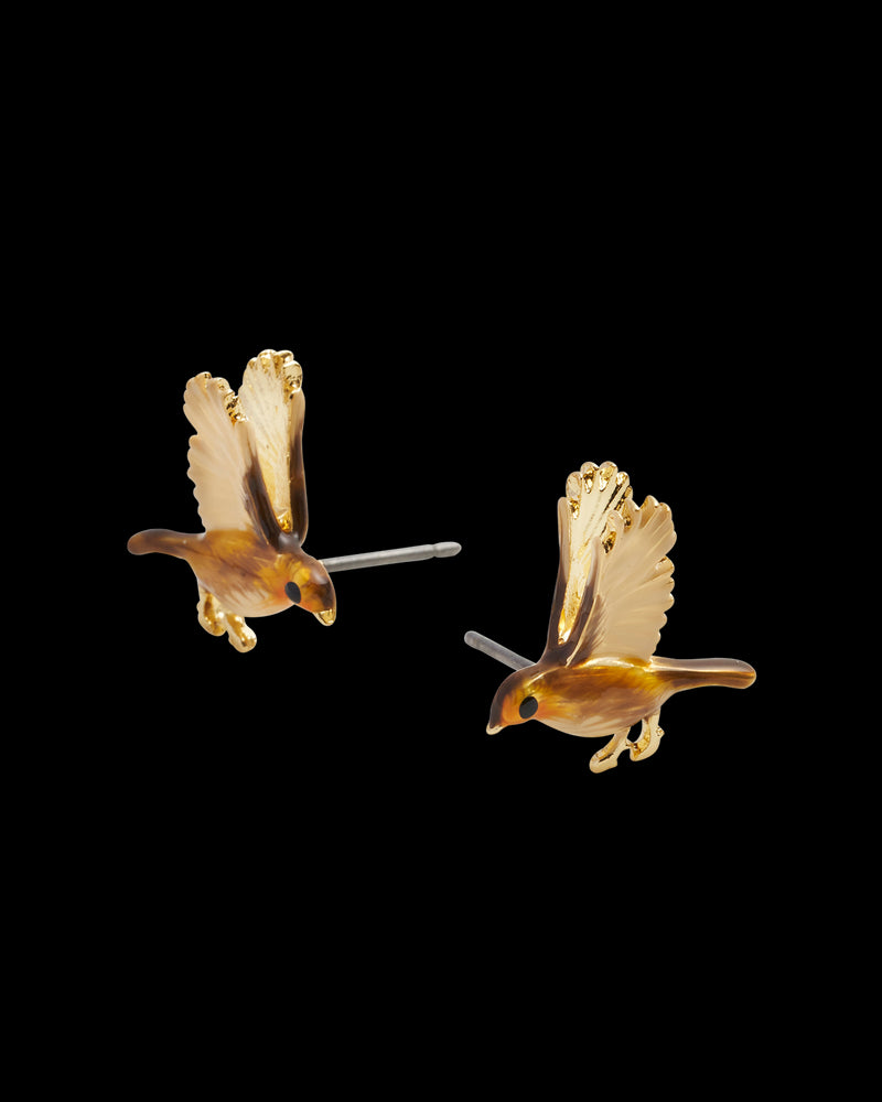 Enamel Flying Robin Earrings