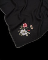 Floral Embroidered Black Pashmina Scarf