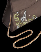 Wolf & Moon Embroidered Charcoal Satin Tote