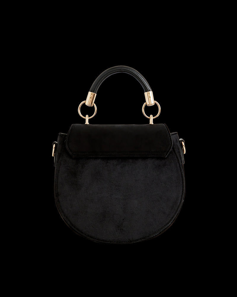 Deer & Moon Velvet - Embroidered Saddle Bag Black