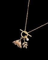Enamel Moth & Leaf Charm Necklace