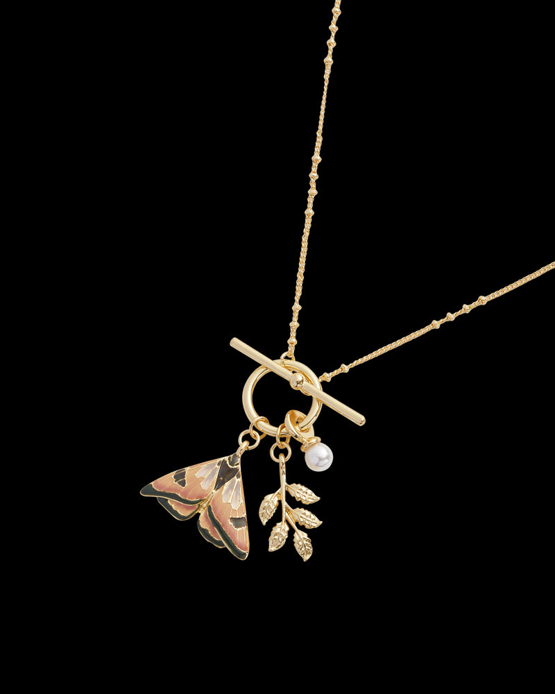 Enamel Moth & Leaf Charm Necklace