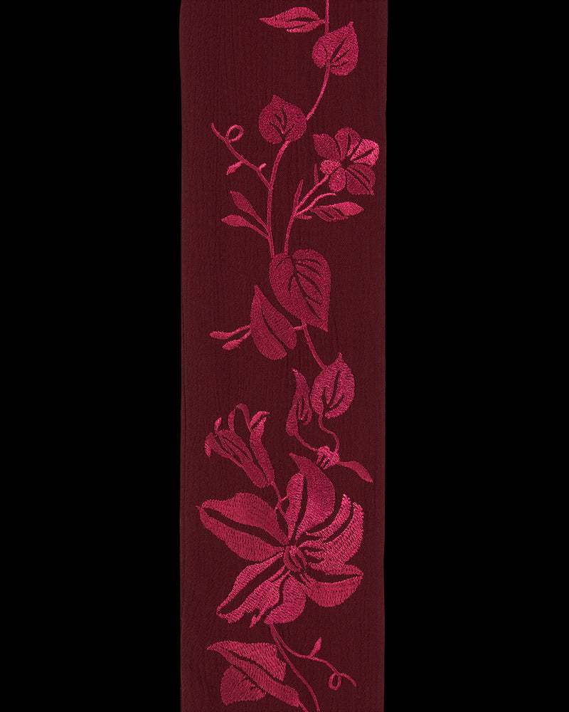 Floral Bohemian Embroidered Burgundy Scarf