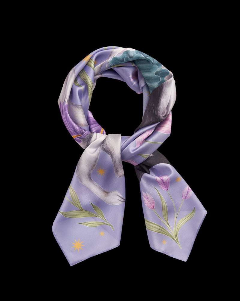 Catherine Rowe Pet Portraits Frenchie Lavender Silk Square Scarf