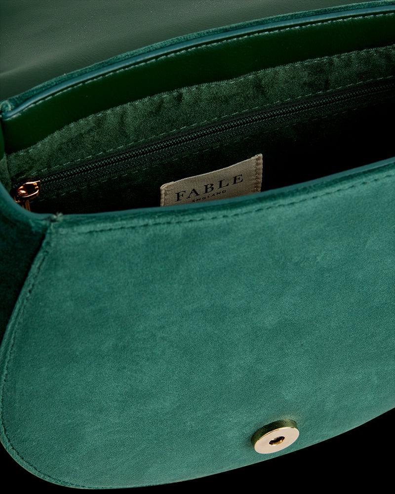 Robin Love Velvet Embroidered Saddle Bag - Fern Green