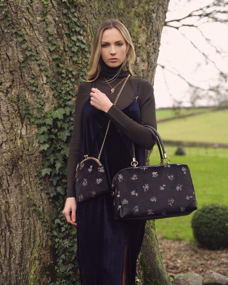 Victoriana Embroidered Bag Black Velvet