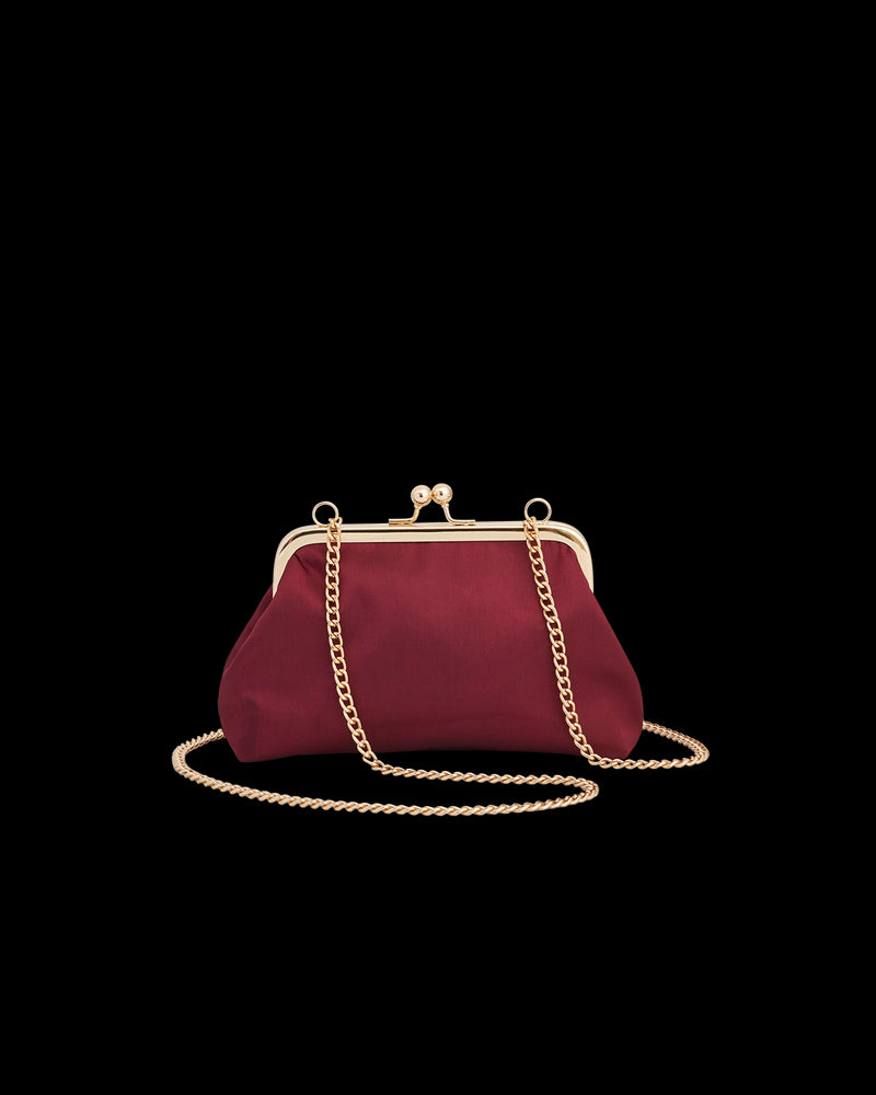 Victoriana Embroidered Burgundy Satin Clutch Bag