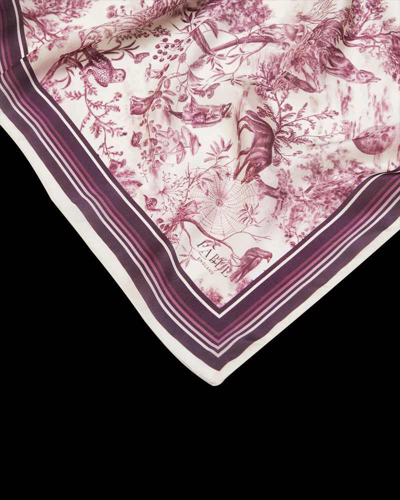 Wolf Garden Toile Burgundy Square Scarf