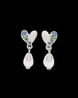 Forget Me Not Heart & Pearl Silver Earrings