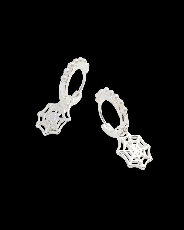 Cobweb Huggie Silver Earrings