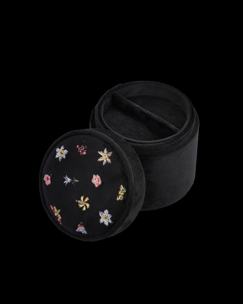Floral Ditsy Embroidered Black Velvet Jewellery Box
