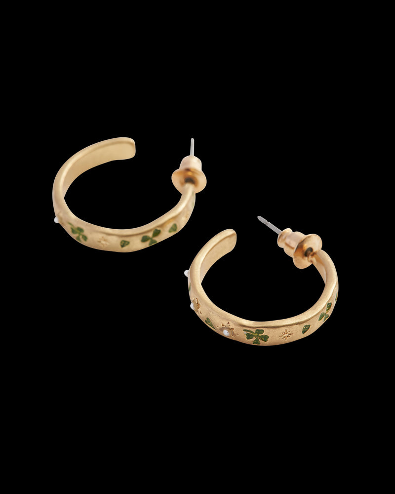 Four Leaf Clover & Pearl Hoop Earrings