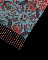 Folksy Fox Teal Scarf with Tassels