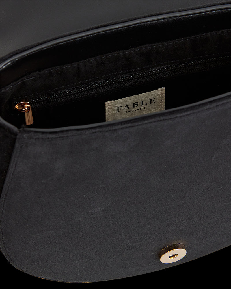 Deer & Moon Velvet - Embroidered Saddle Bag Black