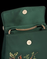 Robin Love Embroidered Green Satin Tote