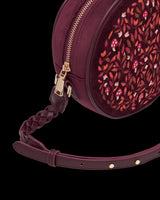 Magical Mushroom Embroidered Burgundy Velvet Circle Bag