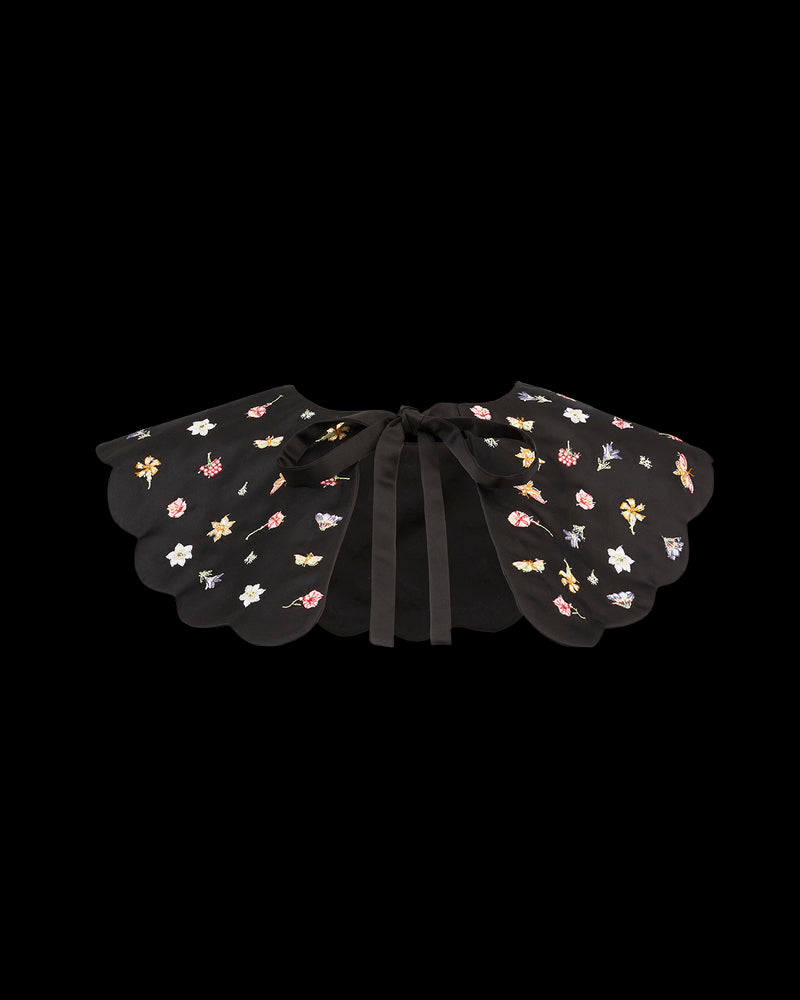 Floral Ditsy Black Satin Embroidered Collar