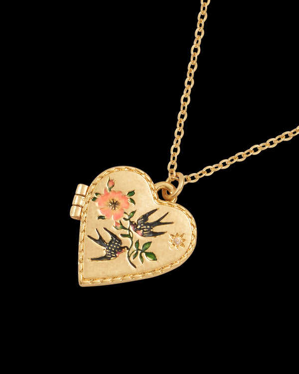 Swallow Heart Locket Chain Necklace