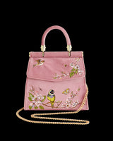 Morning Song Bird Embroidered Mini Pink Tote
