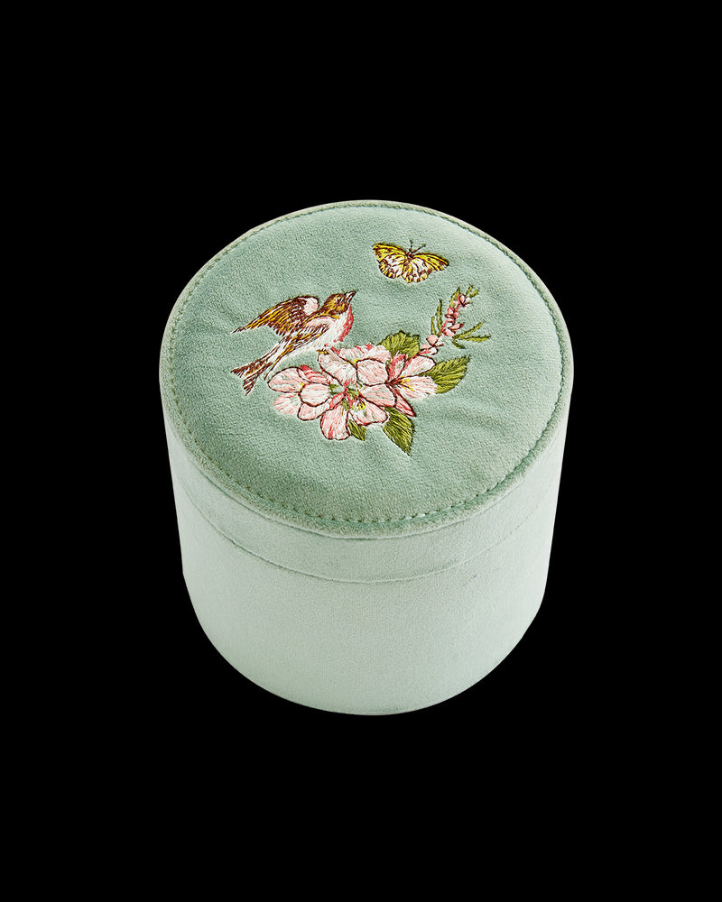 Morning Song Bird Embroidered Round Jewellery Box