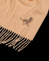 Robin Embroidered Cosy Camel Scarf