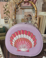Embroiderd Shell Lilac Bamboo Top Handle Bag