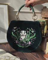 Badger Embroidered Green Top Handle Saddle Bag