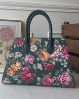 Roses Teal Structured Medium Tote