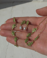 Oak Leaf Pearl Drop Gold Earrings
