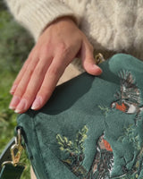 Fox & Mushroom Embroidered Saddle Bag - Redcurrant Velvet