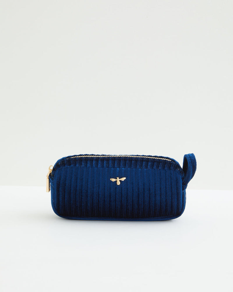 Fable England Navy Velvet Makeup Pouch