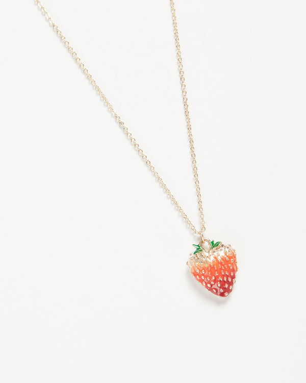 Fable England Enamel Strawberry Long Necklace
