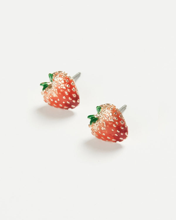 Fable England Enamel Strawberry Stud Earrings
