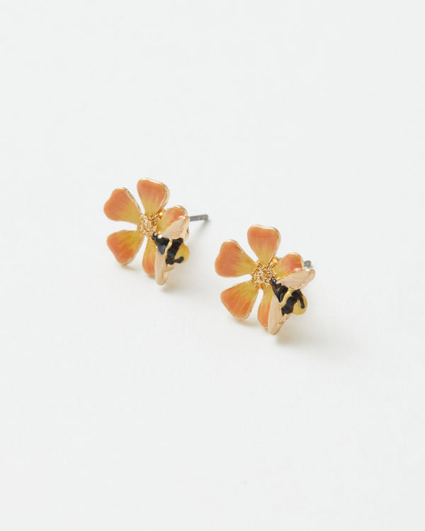 Fable England Enamel Bloom & Bee Stud Earrings