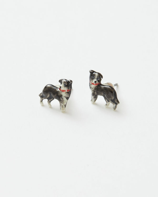 Fable England Enamel Collie Dog Stud Earrings
