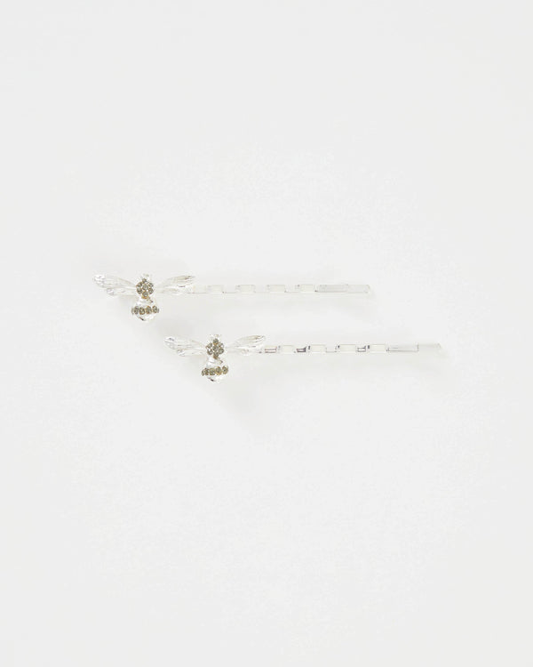 Fable England Silver Pave Bee Hair Slides