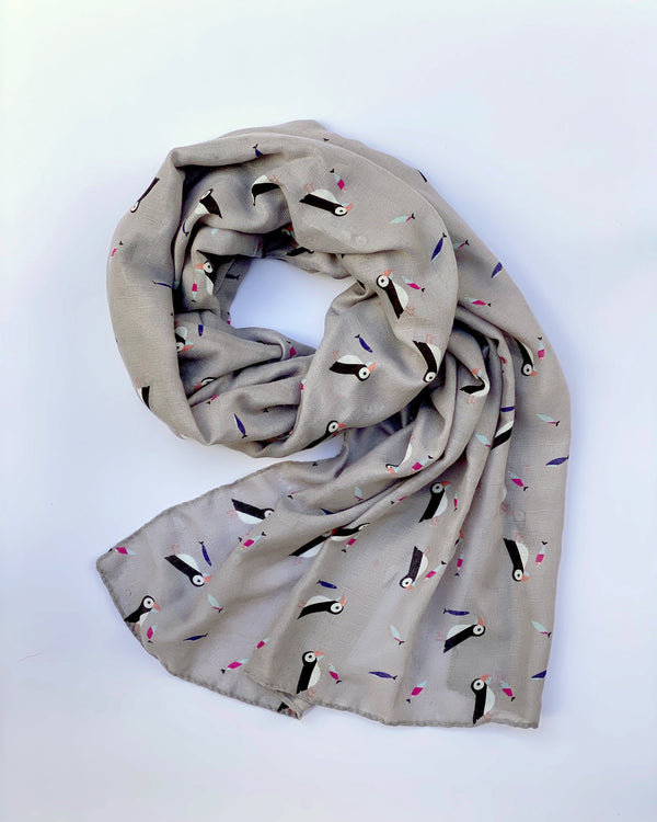 Fable England Grey Rainbow Puffin Scarf